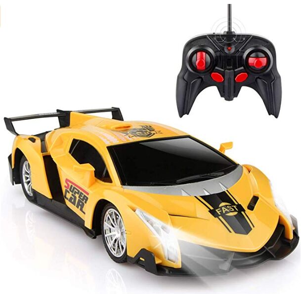 Growsland Remote Control Car, RC Cars Xmas Gifts for kids 1/24 Electric Sport Racing Hobby Toy Car Yellow Model Vehicle for Boys Girls Adults with Lights and Controller UPC：710328743465