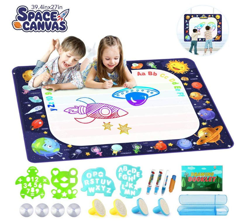 Growsland Water Drawing Mat for Toddlers Kids Aqua Magic Doodle Mat Large Mess Free Educational Toys for Boy Girl Writing Learning Painting Toy 39.4 X 27.5” 9-Coloring Age 2 3 4 5 6 7 8 9 Years Old upc 793513260114