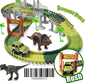 Growsland  Dinosaur Track Toy Sets New Update Bridge Create A Road with 142 Pcs Flexible Tracks | Jurassic World Dinosaur Race Car Toys for Kids | Great Gift for The Birthday for Children Aged 3+