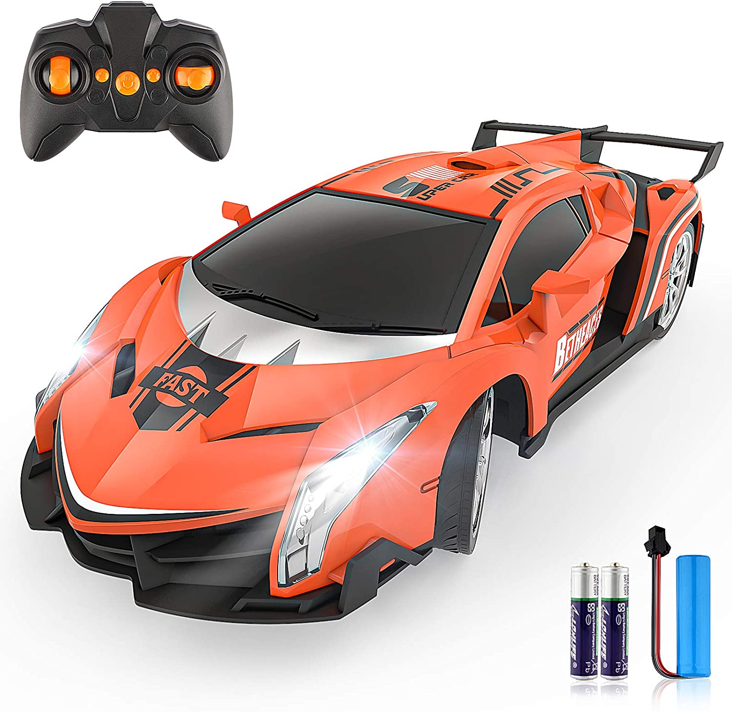 Growsland Remote Control Car RC Cars Xmas Gifts Toys for Kids 1/18 Electric Sport Racing Hobby Rc Crawler Toy Car Model Vehicle for Boys Girls Adults Included Rechargable Batteries (Orange) UPC: 745681768442