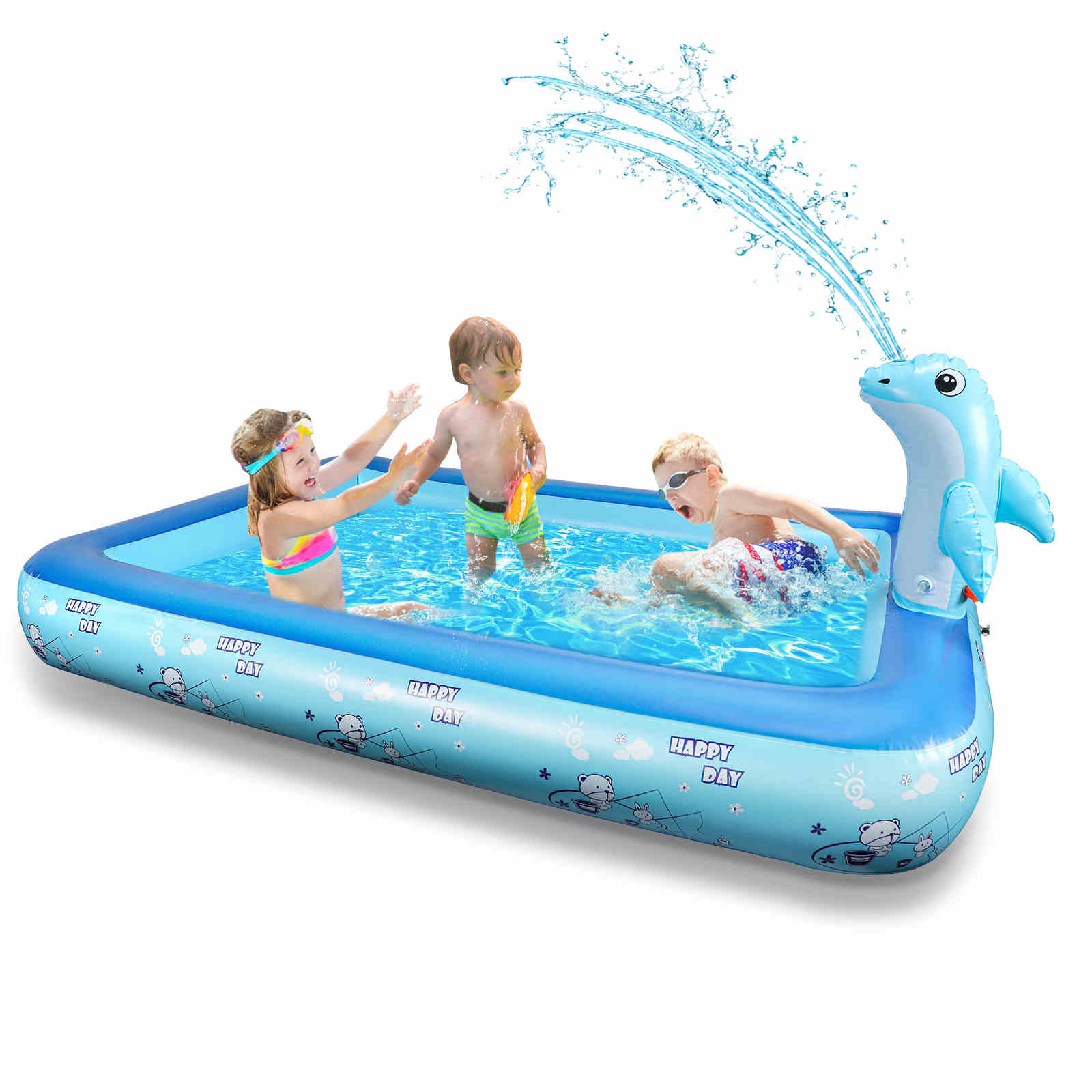 Growsland Inflatable Pool with Dolphin Sprinkler - Swimming Pool Toys for Kids Toddlers Boys Girls Kiddie, Summer Pool Toys for Outdoor Indoor Garden Backyard Party