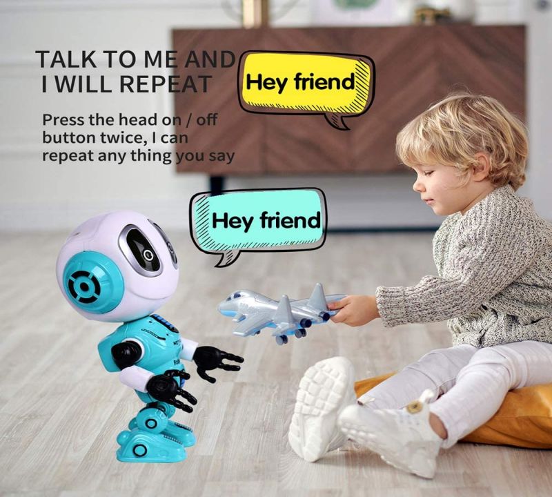 Heuceou Robots for Kids Rechargeable Talking Robot Interactive Toy Repeats Your Voice Travel Toys with Portable Metal Body and Flashing Lights Robot Gifts for Boys and Girls